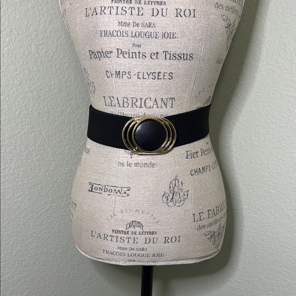 Vintage Black Belt with Gold and Leather Buckle